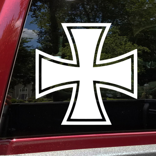 iron cross vinyl sticker decal featuring bold geometric biker and vintage military inspired symbol design