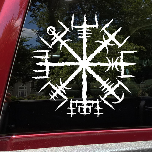 asatru vegvisir viking compass vinyl sticker decal featuring rugged distressed Nordic protection and guidance symbolism for overland vehicles campers and outdoor adventure builds