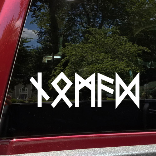 nomad futhark rune vinyl sticker decal inspired by norse and viking culture featuring elder futhark runic lettering for travelers overlanders rv owners and adventurers
