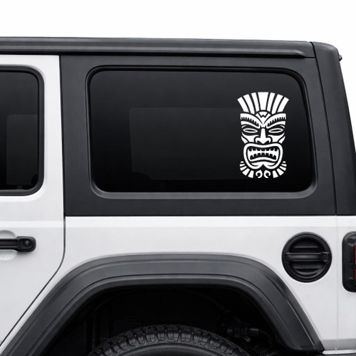 tiki head vinyl decal featuring a bold polynesian tribal mask inspired by hawaiian tiki culture tropical island decor beach houses and vintage tiki bars