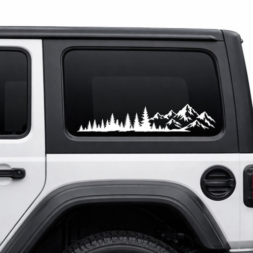 Mountain Forest vinyl decal featuring a panoramic mountain range and evergreen trees for RVs, campers, trucks, SUVs, travel trailers, vans, and overland vehicles.