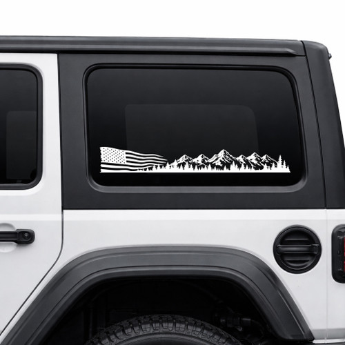 Distressed American flag mountain vinyl decal for pickup truck hood side RV camper motorhome travel trailer and vehicle graphics
