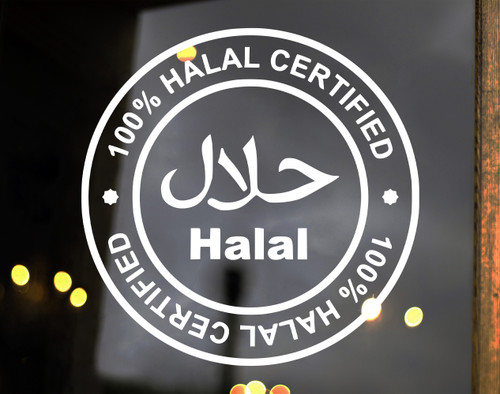 100% Halal Arabic vinyl decal for restaurant market food truck and business window signage
