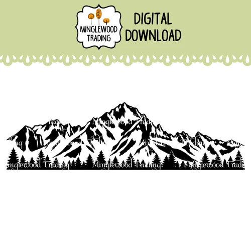 Mount Sneffels Colorado mountain landscape SVG featuring a distinctive summit, rugged San Juan Mountain ridgelines, textured rocky slopes and evergreen trees in a wide horizontal design for vinyl cutting and laser engraving