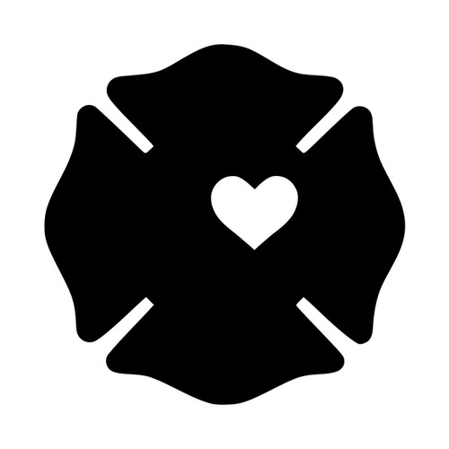 Firefighter cross heart vinyl decal with centered heart cutout for firefighters spouses families and fire rescue supporters