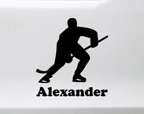 Personalized ice hockey player vinyl decal with custom name and mirror option