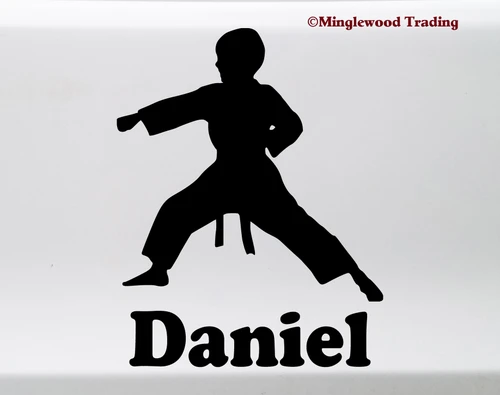 Personalized Karate Boy vinyl decal with custom name martial arts silhouette and mirror option