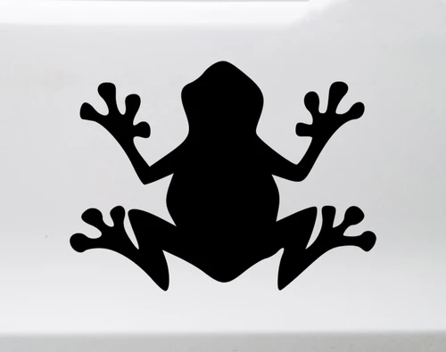 Frog vinyl decal featuring front-facing amphibian silhouette with outstretched legs and wide toes