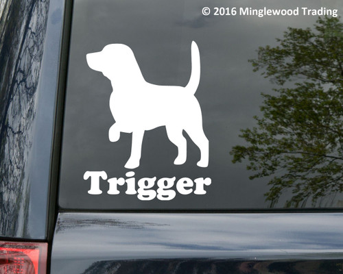 Personalized Beagle hound dog vinyl decal with custom name and mirror option