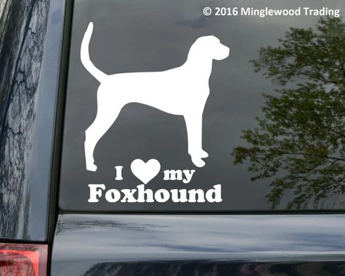I Love My Foxhound vinyl decal with hound dog silhouette and lettering