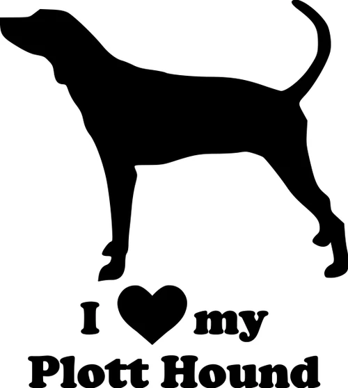 I Love My Plott Hound vinyl decal with Plott dog silhouette and lettering