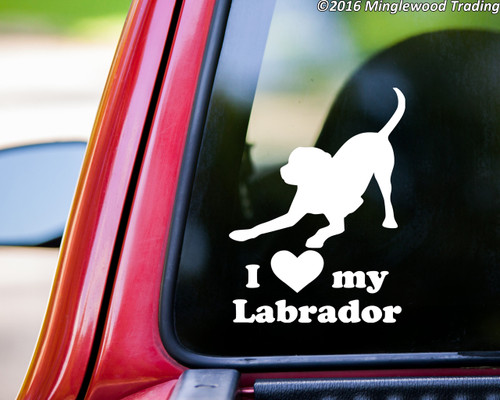 I Love My Labrador vinyl decal sticker 6" x 4.5" Dog Chocolate Yellow Black Lab - playful