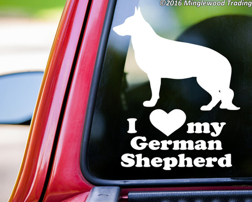 I Love My German Shepherd  vinyl decal sticker 5.5" x 7" Dog Alsatian Wolf standing