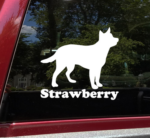 Personalized Cattle Dog vinyl decal with custom name for Australian Cattle Dog Blue Heeler and Red Heeler owners