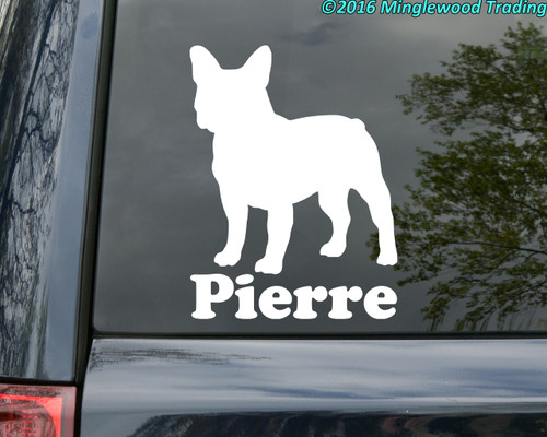 Personalized French Bulldog vinyl decal with custom dog name and mirror option
