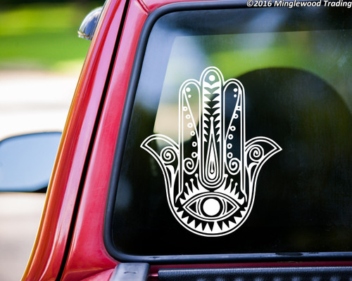 Hamsa Hand vinyl decal with evil eye and detailed ornamental protection symbol design