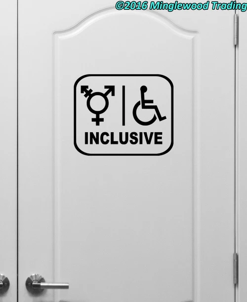 Inclusive Restroom door sign vinyl decal with gender and wheelchair accessibility symbols