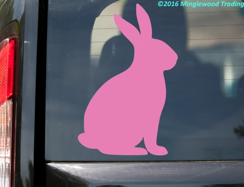 Rabbit silhouette vinyl decal featuring a seated bunny side profile with long upright ears and small tail