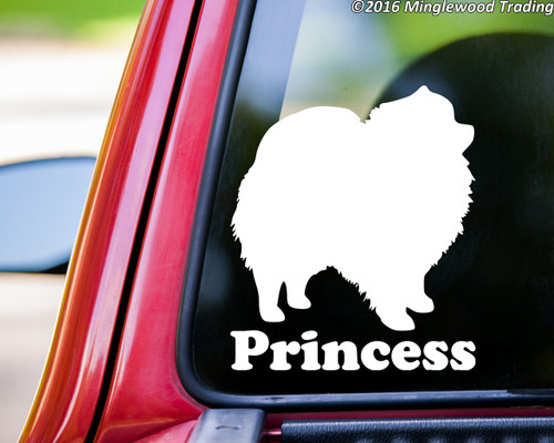 Personalized Pomeranian Pom vinyl decal with custom dog name and breed silhouette