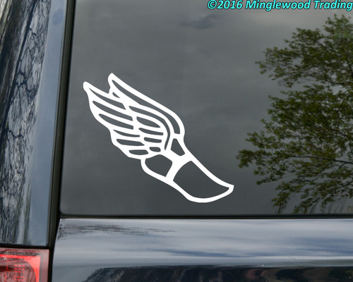Winged foot vinyl decal running symbol for track and field cross country runners teams and athletes