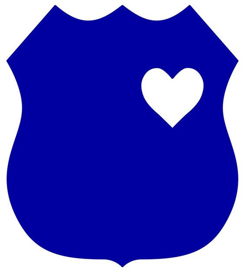 Police badge vinyl decal featuring a solid law enforcement shield silhouette with heart-shaped cutout