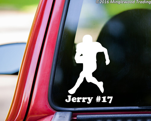 Football Player V2 vinyl decal sticker with Personalized Name 6" x 3.5" Wide Receiver