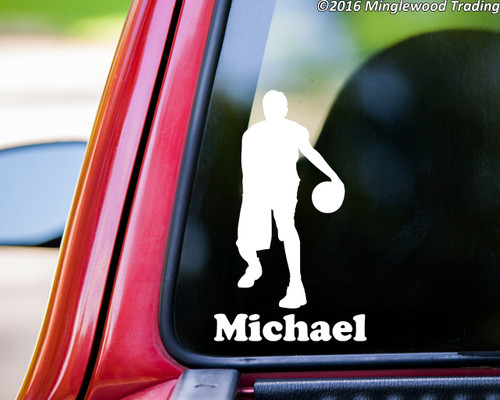 Boy Basketball Player vinyl decal sticker with Personalized Name 6" x 2.5" Male Mens