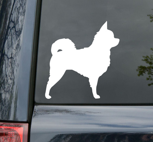 Long-haired Chihuahua vinyl decal silhouette on vehicle window