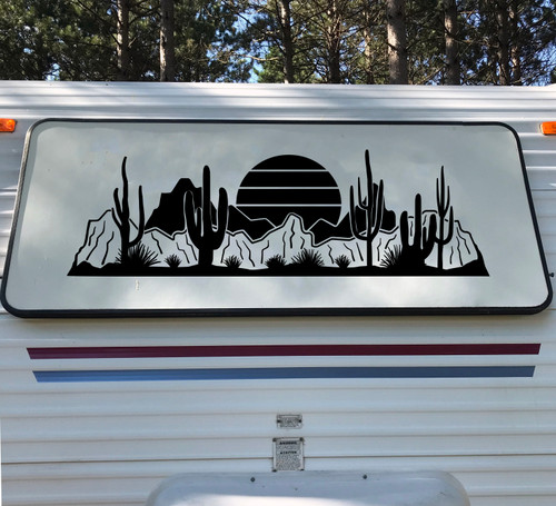 Palm Trees Beach Sunset Scene Vinyl Decal V2 - Camper Graphics Coast Travel  - Die Cut Sticker