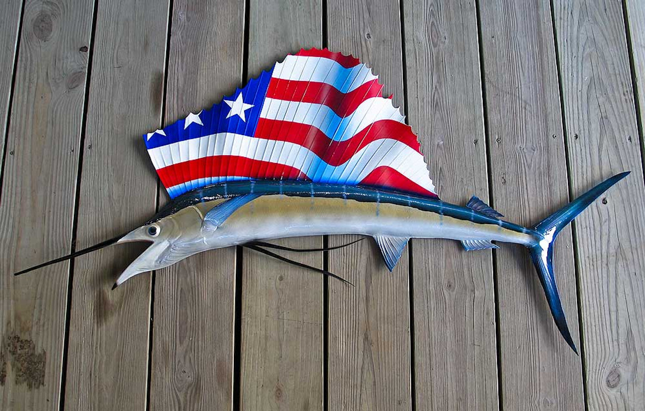 USA Flag Sailfish 57 inch CUSTOM half mount fiberglass fish replica - The  Fish Mount Store