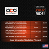 Vehicle OCD Organizers by BaseLayer Jeep Wrangler JL/JLU and Gladiator JT Truck Center Console divider and Tray Organizer Set fitment chart infographic