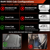 RAM 1500 DT crew cab front and rear floor liners Cab Configuration infographic