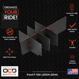 Vehicle OCD Organizers by BaseLayer Ford F-150 with Column-Shift - Center Console Organizer 2004-2014 Dimensions Infographic