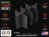 Vehicle OCD Organizers by BaseLayer Toyota Camry - Center Console Organizer 2012-2017 Dimensions Infographic