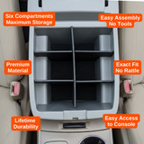 Installed Vehicle OCD Organizers by BaseLayer Toyota Highlander - Center Console Organizer 2008-2013 design features infographic