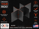 Vehicle OCD Organizers by BaseLayer Subaru Outback/Legacy - Center Console Organizer 2015-2019 Dimensions Infographic