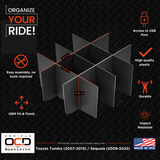 Vehicle OCD Organizers by BaseLayer Toyota Sequoia and Tundra - Center Console Organizer Dimensions Infographic