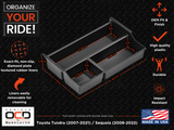 Vehicle OCD Organizers by BaseLayer Toyota Sequoia and Tundra - Center Console Tray Dimensions Infographic