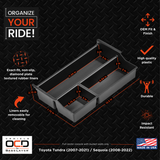 Vehicle OCD Organizers by BaseLayer Toyota Sequoia and Tundra - Center Console Tray Dimensions Infographic