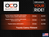Vehicle OCD Organizers by BaseLayer Toyota Camry - Center Console Organizer 2018-2019 Fitment Chart