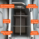 Installed Vehicle OCD Organizers by BaseLayer Toyota Camry - Center Console Organizer design features infographic