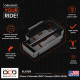Vehicle OCD Organizers by BaseLayer Chevrolet Colorado and GMC Canyon - Center Console Tray Dimensions Infographic