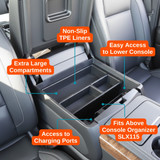 Vehicle OCD Organizers by BaseLayer Chevrolet Silverado 1500/2500/3500 HD/Suburban/Tahoe and GMC Sierra 1500/2500/3500 HD/Yukon/Yukon XL - Center Console Tray design features infographics