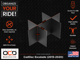 Vehicle OCD Organizers by BaseLayer Cadillac Escalade - Center Console Organizer 2015-2020 Dimensions Infographic