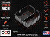 Vehicle OCD Organizers by BaseLayer Jeep Wrangler JL/JLU and Gladiator JT Truck - Center Console Tray - Dimensions Infographic