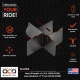 Vehicle OCD Organizers by BaseLayer Jeep Wrangler JL/JLU and Gladiator JT Truck - Center Console Organizer - Dimensions Infographic