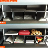 Vehicle OCD Organizers by BaseLayer for Chevrolet Colorado and GMC Canyon - Glove Box Organizer installed before and after organization