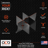 Vehicle OCD Organizers by BaseLayer Honda Pilot / Ridgeline / Passport - Center Console Organizer Dimensions Infographic