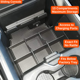 Installed Vehicle OCD Organizers by BaseLayer RAM 1500/2500/3500 - Laramie Longhorn, Limited - Lower Center Console Organizer sliding console design feature graphics