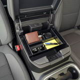 Installed Vehicle OCD by BaseLayer's center console  tray  for the Chevrolet Silverado 1500/2500/3500 HD or GMC Sierra 1500/2500/3500 HD overhead view